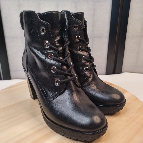 Michael Kors Kim Leather Ankle Lace Up Black High Heel Booties Women US 7M - Picture 2 of 13